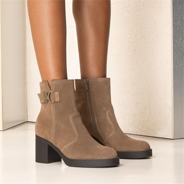 NeroGiardini High Block Heel Buckle Boot - Beige Suede